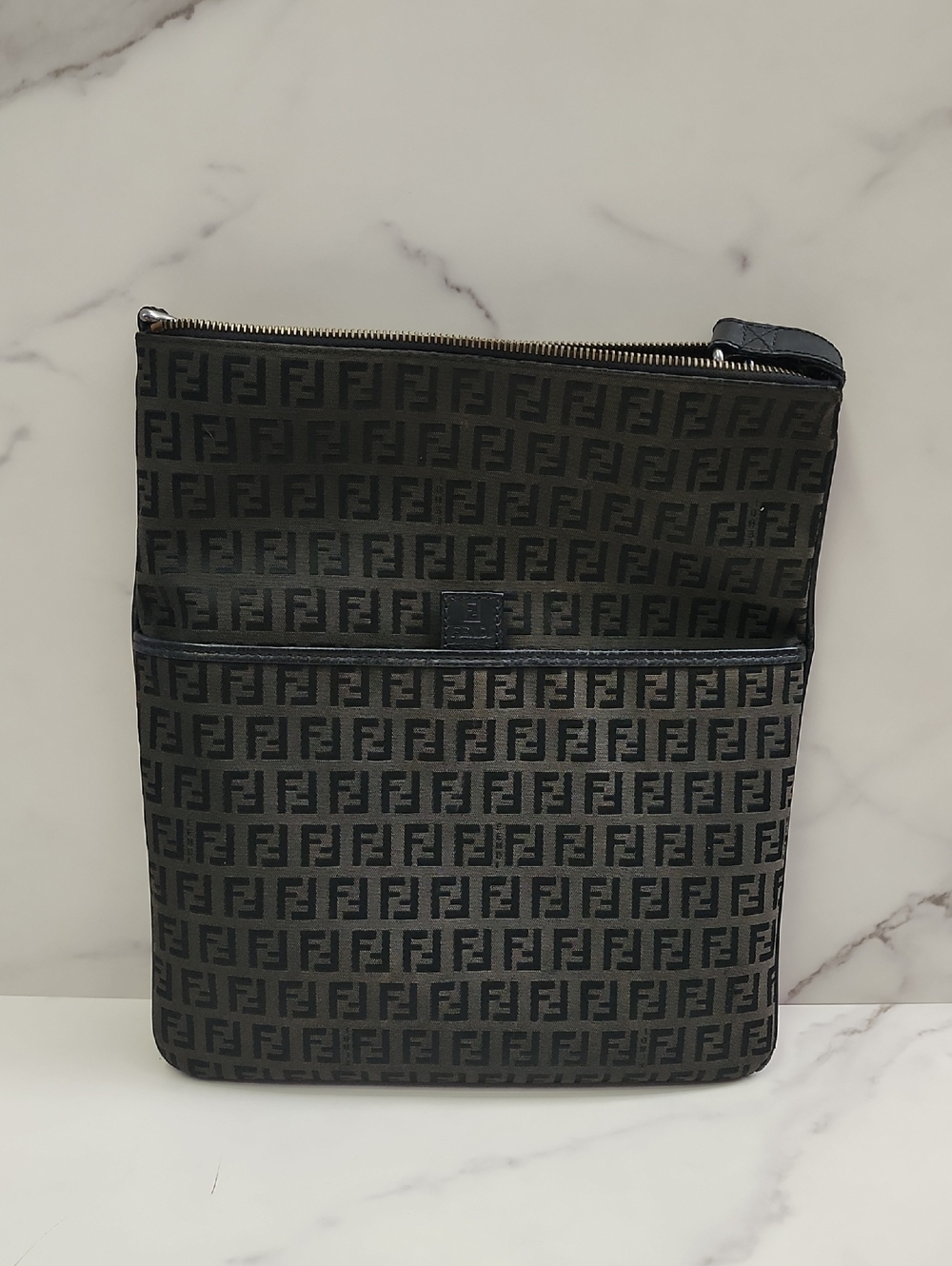 Authentic Black Zucchino Canvas Fendi Crossbody Bag With Digital COA